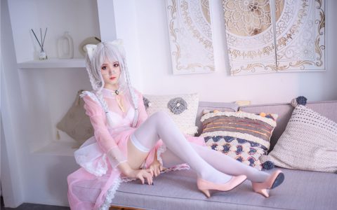 [Cosplay][8K]秋楚楚 - 粉色透明女仆 Pink House Maid