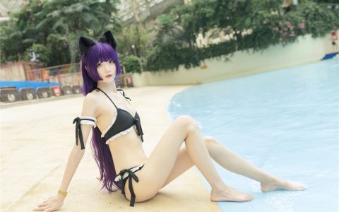 [Cosplay][8K]五更百鬼 -  黑猫泳装 Black Cat Swim Suit